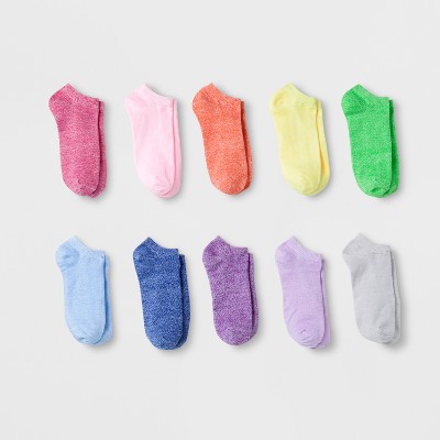 Cat & Jack - Girls Striped Lightweight Ankle Socks 10 Pack - Small 5 1/2 -  8 1/2