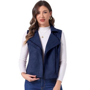 INSPIRE CHIC Women's Faux Suede Casual Sleeveless Biker Vest Jacket - 1 of 4