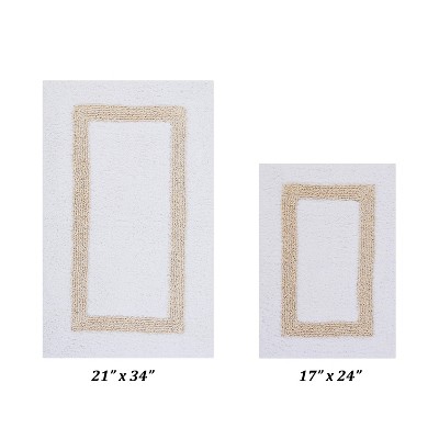 Hotel 2 PC Bath Rug 100% Premium Cotton Tufted Weave Two Tone Reversible Bathroom Rug, Super Soft Absorbent, Machine Washable Bath Mat