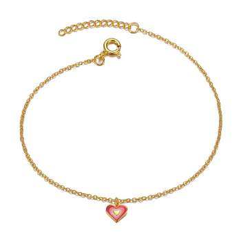14k Gold Plated Red & Pink Enamel Halo Heart Charm Bracelet