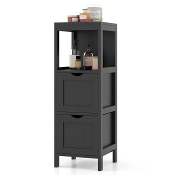 Costway Bathroom Floor Cabinet Freestanding Side Storage Organizer with 2 Removable Drawers Brown/Grey/Black