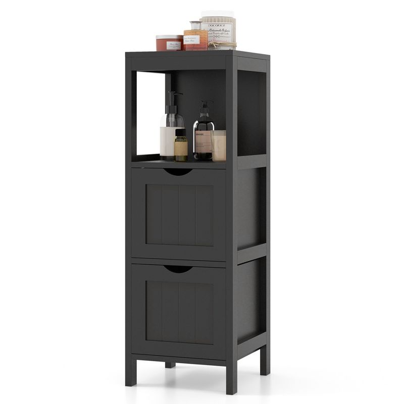 Costway Bathroom Floor Cabinet Freestanding Side Storage Organizer with 2 Removable Drawers Brown/Grey/Black, 1 of 11