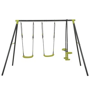 Okak Interesting Swing Set with 2 Swings and Belt Swing, Toddler Swing with Stable A-Shape Frame, Outdoor Swing for Kids Age 3+, Green - 1 of 4