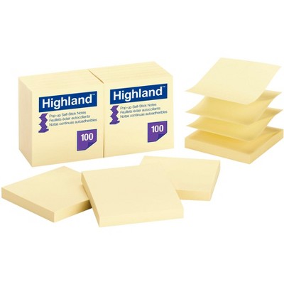 Highland™ Pop-up Notes, 3 in x 3 in, Yellow, 12 Pads/Pack