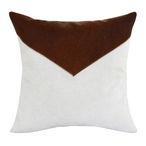 HomeRoots 20" X 20" Brown and Ivory Geometric Faux Leather Zippered Pillow - 1 of 4