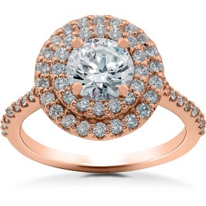 Pompeii3 1 ct Double Halo Diamond Lab Created Engagement Ring 14k Rose Gold - 1 of 2