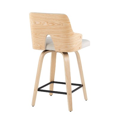 Cream Fabric and Natural Wood Swivel Counter Stools, Set of 2