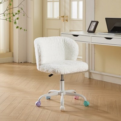 RISOKEYS ‌Office Chair - Faux Fur Makeup Vanity Chair, Adjustable Swivel Desk Chair with Sturdy Metal Base and Colored Wheels,for Home,Office