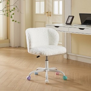 RISOKEYS ‌Office Chair - Faux Fur Makeup Vanity Chair, Adjustable Swivel Desk Chair with Sturdy Metal Base and Colored Wheels,for Home,Office - 1 of 4