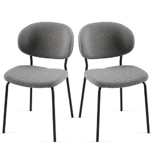 Grungis Boucle Fabric Kitchen Chairs Set of 2,Upholstered Armless Dining Chairs with Curved Back and Black Metal Legs for Dining Room,Kitchen - 1 of 4