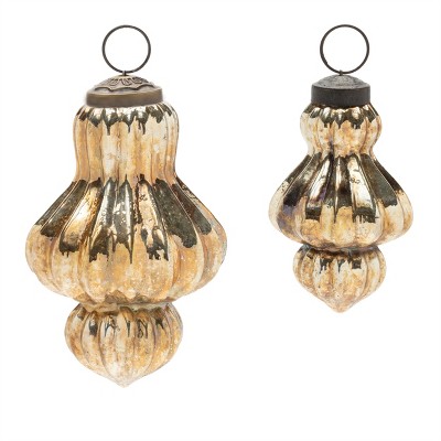 Set of 6 Gold Glass Christmas Ornaments