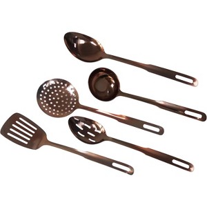 Amco 5-Piece Stainless Steel Cooking Utensil Set, Copper Finish, Includes Kitchen Ladle, Slotted Turner, Skimmer, Solid Spoons, 14" w/ Hanging Holes - 1 of 4