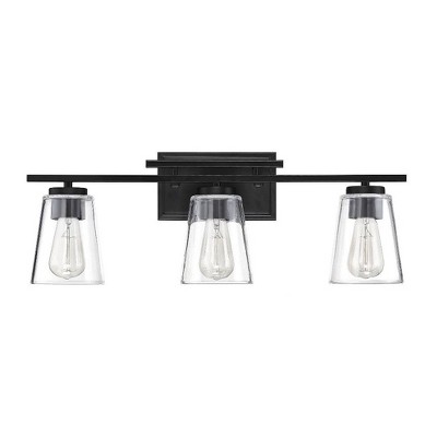 Calhoun Black 3-Light Vanity Fixture with Clear Glass Shades
