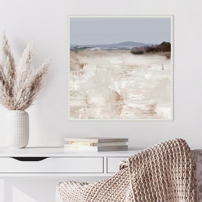 Serene Shoreline Abstract Landscape Canvas with Beaded Frame