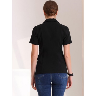 Женские пиджаки INSPIRE CHIC Women's Notch Lapel Collar One Button Office Formal Short Sleeve Blazer Medium Black — фото 4