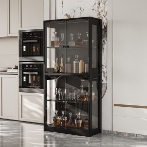 Famapy 31.5"x65" Tempered Glass Curio Cabinet with Motion Sensor Lights 4-Door Tall Black Display Case Bookcase Bookshelf Sideboard Pantry - 1 of 4