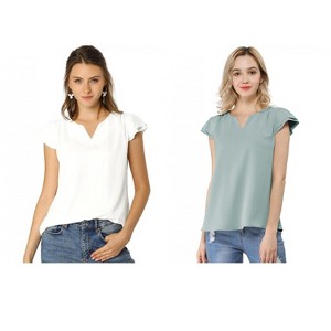 INSPIRE CHIC Women's Work Business Casual Plain Cap Sleeve Blouse 2 Packs - 1 of 4