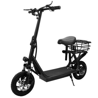 Topteng 500W Adult Shock Absorption Electric Scooter with Seat 12" Commuter Electric Scooter with Carry Basket - Up to 25 Miles 18.6MPH
