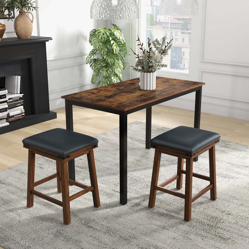 Costway 24'' Dining Bar Stool Set of 2 Counter Height Padded Seat Wood Frame Kitchen Brown/White, 4 of 8