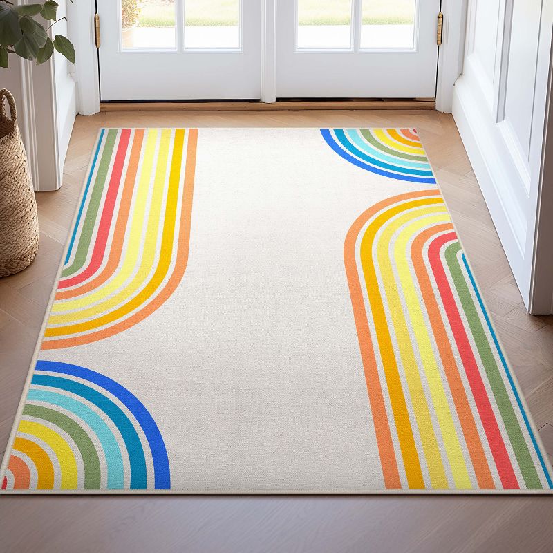 Well Woven Geometric Modern Washable Area Rug - Multi Color Bright Curves Rainbow - For Living Room, Bedroom and Office, 3 of 9