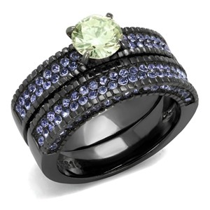 Slickblue Women's Interlocking Band Ring, Apple Green CZ, Light Black Finish, Stainless Steel, Sizes 5–10 - 1 of 4