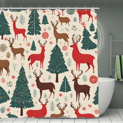 Waterproof Polyester Bath Curtain Christmas Reindeer Design,Thick Privacy Shower Curtain for Bathroom,Durable Wrinkle-Resistant,Machine Washable