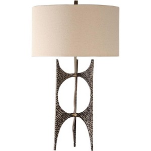 Uttermost Industrial Table Lamp 26 3/4" High Antique Golden Bronze White Linen Fabric Drum Shade for Bedroom Living Room Office - 1 of 4