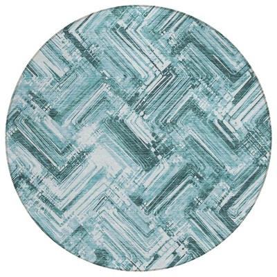 Teal Blue Aqua And Ivory Geometric Washable Indoor Outdoor Area Rug