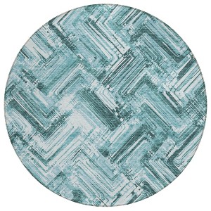 Teal Blue Aqua And Ivory Geometric Washable Indoor Outdoor Area Rug - 1 of 4