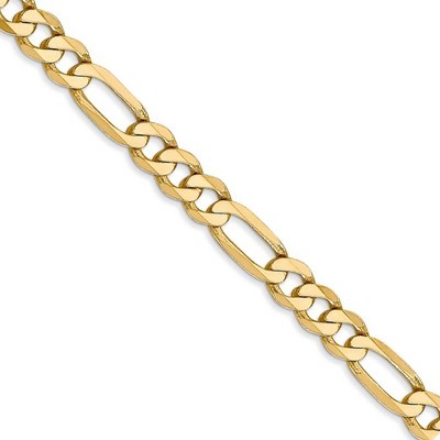 Black Bow Jewelry Men's 5.25mm 14k Yellow Gold Solid Flat Figaro Chain Necklace