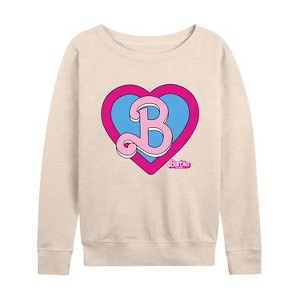 Women's - Barbie - Heart Crest Lightweight French Terry Wide Neck Long Sleeve Shirt - 1 of 4