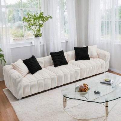 114'' Corduroy Three-Seater Sofa with Solid Wooden Frame,Comfortable and Durable for Living Rooms and Offices - The Pop Home