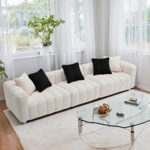 114'' Corduroy Three-Seater Sofa with Solid Wooden Frame,Comfortable and Durable for Living Rooms and Offices - The Pop Home - 1 of 4