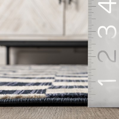 Navy and Beige Geometric Synthetic 8' x 10' Area Rug