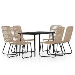 vidaXL Dining Set Black PE rattan, powder-coated steel 7 Piece Set - 1 of 4