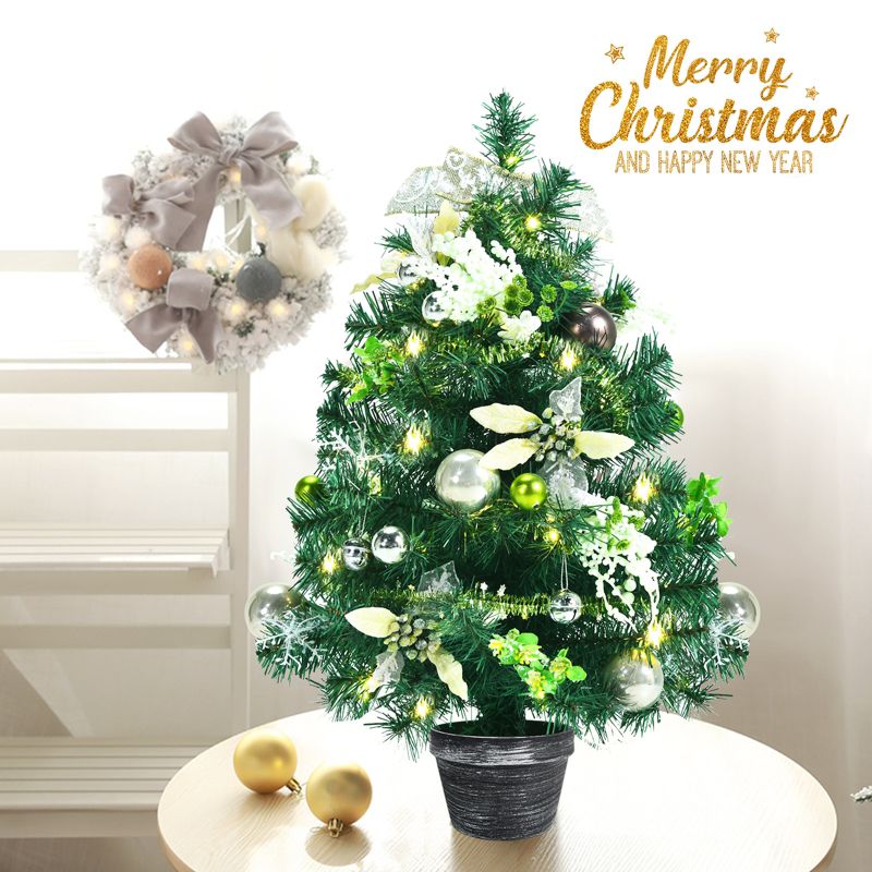 Tangkula 2ft Pre-lit Tabletop Christmas Tree Mini Artificial Evergreen Christmas Tree with Timer & Rich Ornaments, 3 of 11