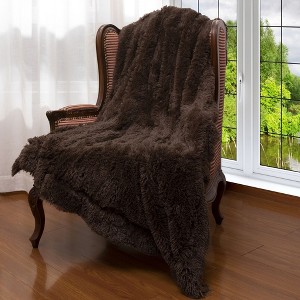 Cheer Collection Long Shaggy Hair Throw Blanket - Chocolate (50" x 60") - 1 of 4