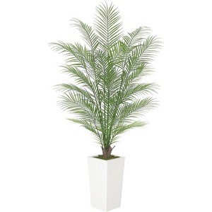 Artificial Areca Palm Tree, 32 Trunk Faux Palm Plant with Lifelike Leaves in White Trapezoid Pot for Indoor Home Décor - 1 of 4