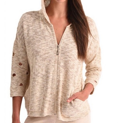 Women's Crochet Cut Out Hooded Zip Cardigan - ANGEL