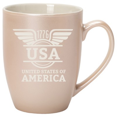 100 North United States of America 10 Ounce White and Precious Pearl Metallic Finish, Comfortably Fits Your Hands, New Bone China Coffee Tea Cup Mug,