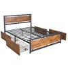 VECELO Full/Queen Size Bed Frame with Wooden Headboard, Metal Bed Platform No Box Spring Needed with Heavy Duty Steel Slat, Brown - 2 of 4