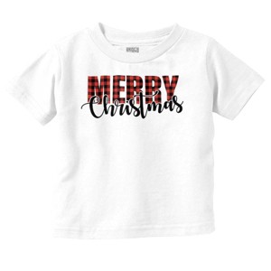 Xmas Holiday Plaid Merry Christmas Toddler Baby Graphic T Shirt Brisco Brands - 1 of 4