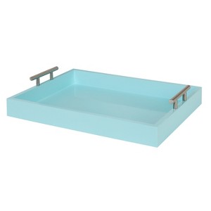 Kate and Laurel Lipton Tray, 16.5x12.25, Light Teal and Silver - 1 of 4