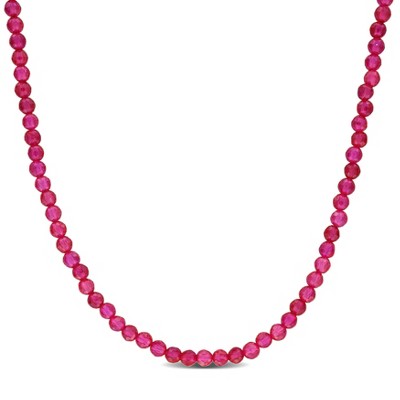 EVERLY JEWELRY | Yellow Plated Sterling Silver 7 1/3ct TGW Created Ruby Beaded Necklace, 17 inc + 2 inc