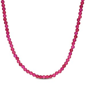 EVERLY JEWELRY | Yellow Plated Sterling Silver 7 1/3ct TGW Created Ruby Beaded Necklace, 17 inc + 2 inc - 1 of 4