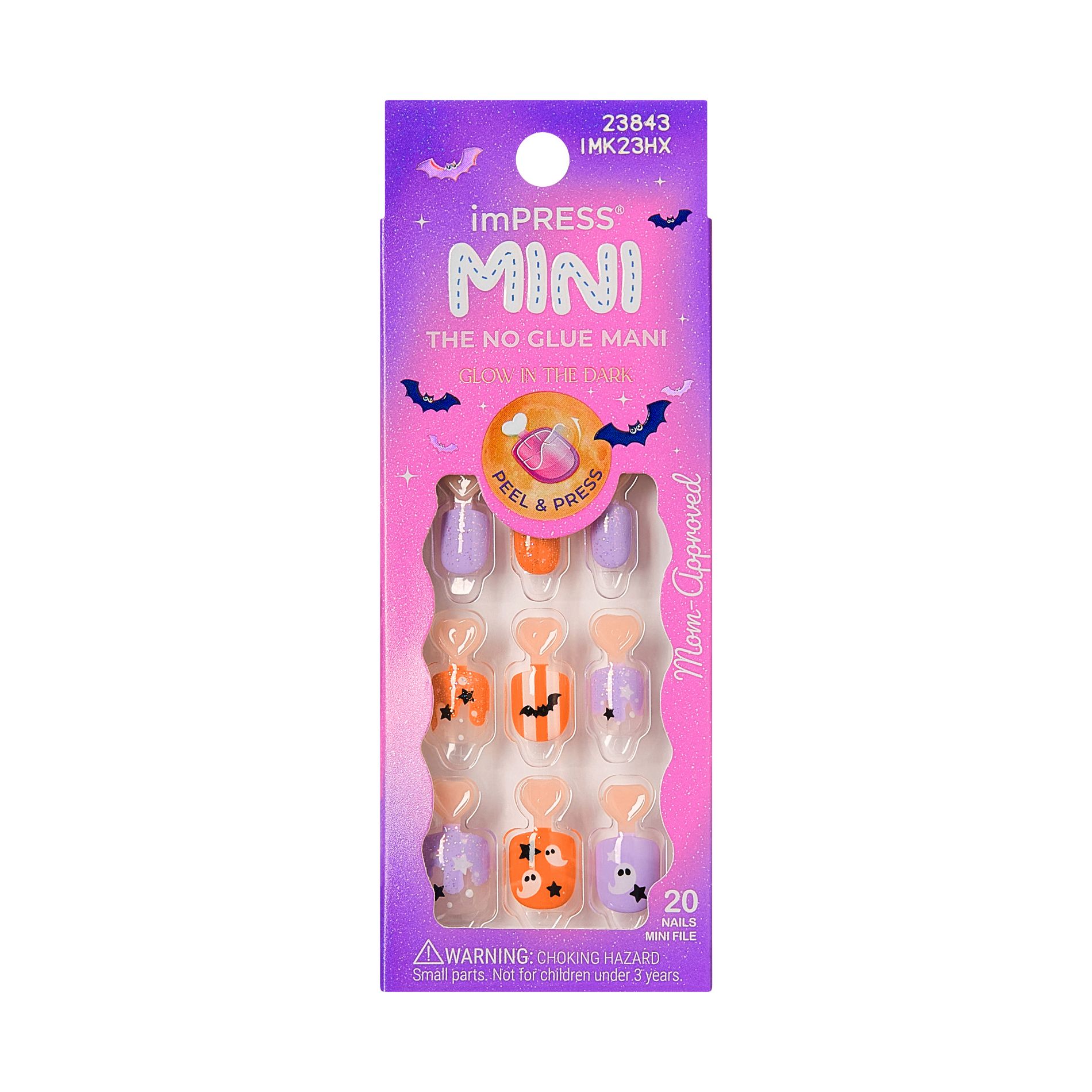 Impress Mini Halloween Press-On Fake Nails for Kids' - Squoval - Boo! - 21ct