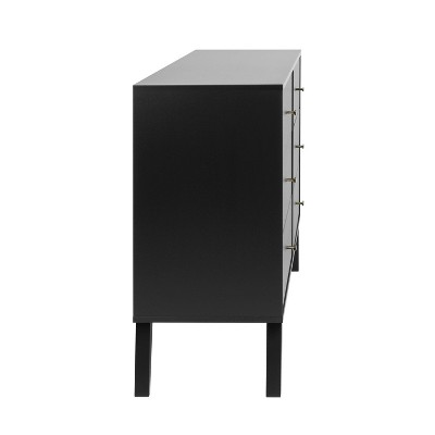Black Mid-Century Double Dresser with Deep Drawers
