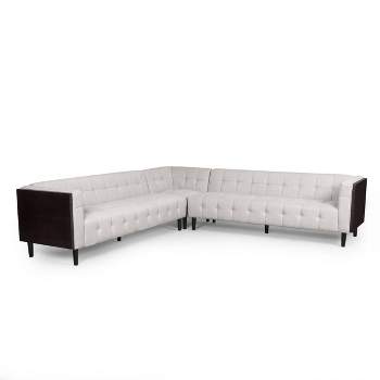 Clermont Mid Century Modern Fabric Tufted Sectional Sofa Set Beige/Brown - Christopher Knight Home