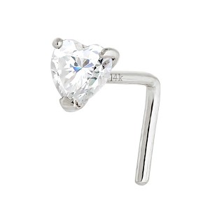 Jewelry Avalanche 22G 14K Gold Heart-shape Moissanite L-Shape Nose Stud - 1 of 4
