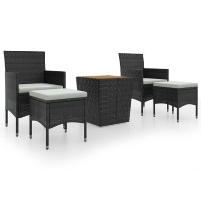 vidaXL 5-Piece Patio Bistro Set Black - Poly Rattan & Acacia Wood - Outdoor Garden Furniture